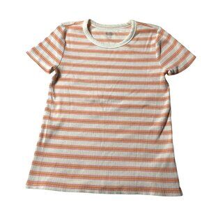 Old Navy: Orange & White Striped, Ribbed Crew Neck T-shirt, Size Medium